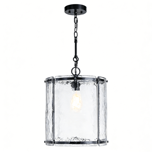 Chandelierias - Modern 1 - Light Water Glass Cylinder Single Pendant - Pendant - Black (Back - order) -