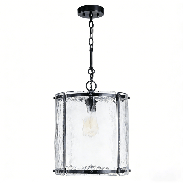 Chandelierias - Modern 1 - Light Water Glass Cylinder Single Pendant - Pendant - Black (Back - order) -