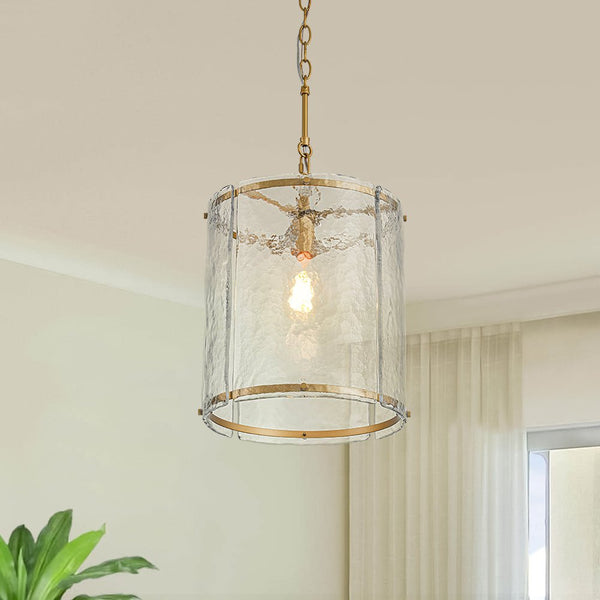 Chandelierias - Modern 1 - Light Water Glass Cylinder Single Pendant - Pendant - Gold -