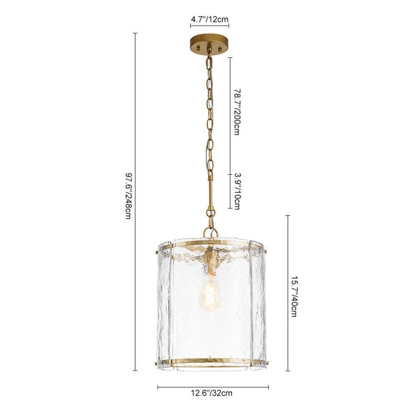 Chandelierias - Modern 1 - Light Water Glass Cylinder Single Pendant - Pendant - Gold -