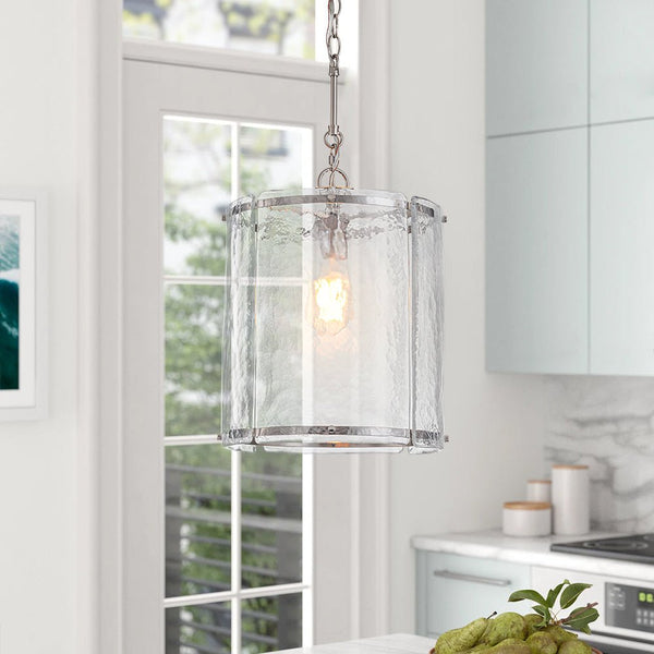 Chandelierias - Modern 1 - Light Water Glass Cylinder Single Pendant - Pendant - Nickel -
