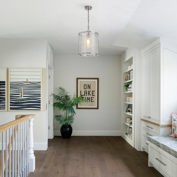 Chandelierias - Modern 1 - Light Water Glass Cylinder Single Pendant - Pendant - Nickel -