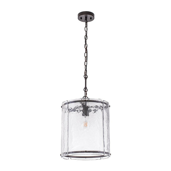 Chandelierias - Modern 1 - Light Water Rippled Glass Cylinder Single Pendant - Pendant - Black -