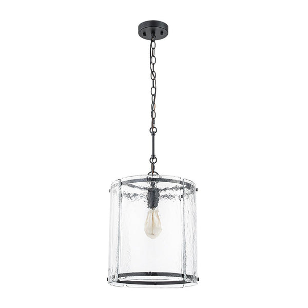 Chandelierias - Modern 1 - Light Water Rippled Glass Cylinder Single Pendant - Pendant - Black (Back - order) -