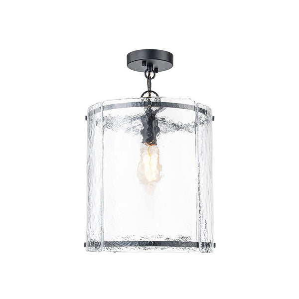 Chandelierias - Modern 1 - Light Water Rippled Glass Cylinder Single Pendant - Pendant - Black (Back - order) -