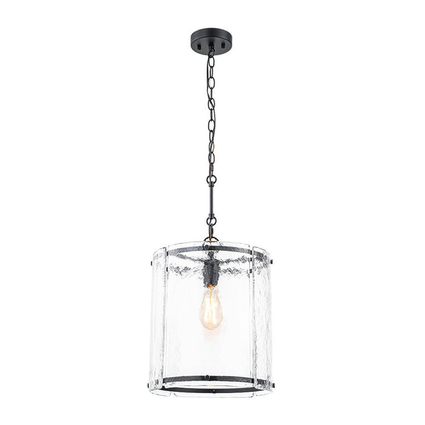 Chandelierias - Modern 1 - Light Water Rippled Glass Cylinder Single Pendant - Pendant - Black (Back - order) -
