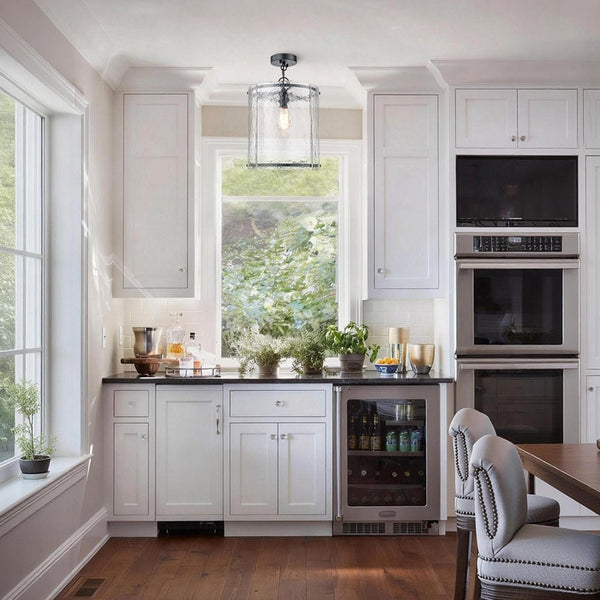 Chandelierias - Modern 1 - Light Water Rippled Glass Cylinder Single Pendant - Pendant - Nickel -