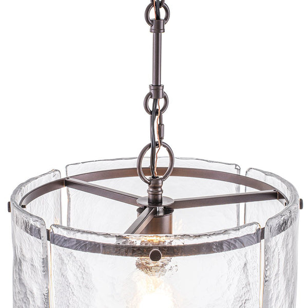 Chandelierias - Modern 1 - Light Water Rippled Glass Cylinder Single Pendant - Pendant - Oil - rubbed Bronze -