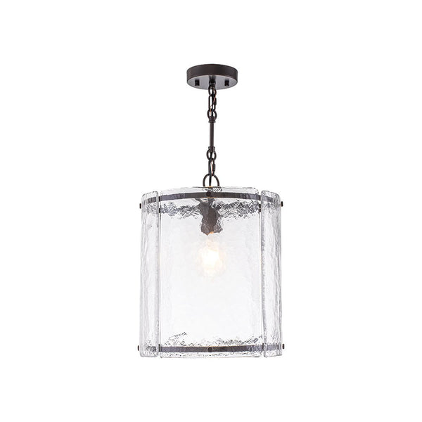 Chandelierias - Modern 1 - Light Water Rippled Glass Cylinder Single Pendant - Pendant - Oil - rubbed Bronze -