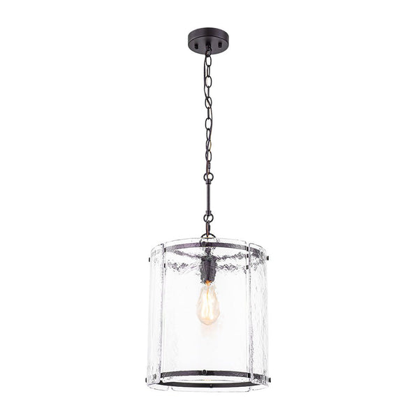 Chandelierias - Modern 1 - Light Water Rippled Glass Cylinder Single Pendant - Pendant - Oil - rubbed Bronze (Back - order) -