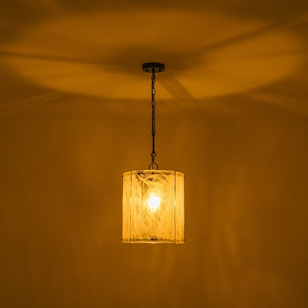 Chandelierias-Modern 1-Light White Strie Glass Cylinder Single Pendant-Pendants-Black-