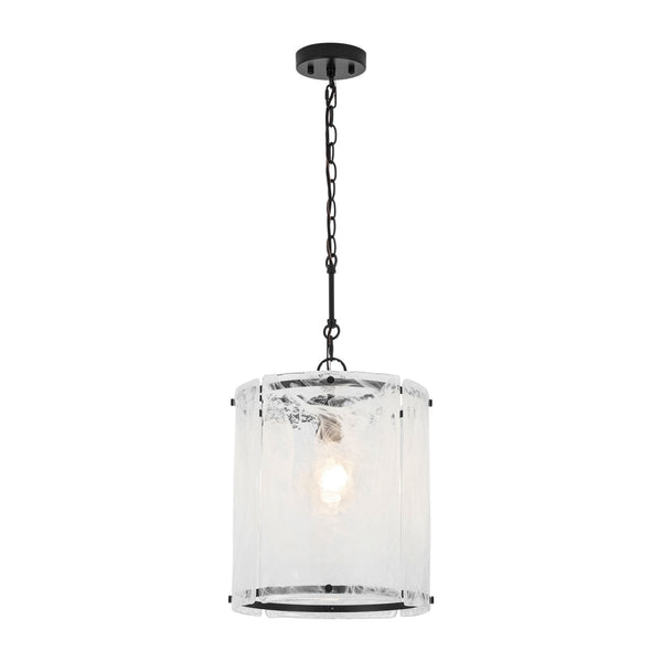Chandelierias-Modern 1-Light White Strie Glass Cylinder Single Pendant-Pendants-Black-