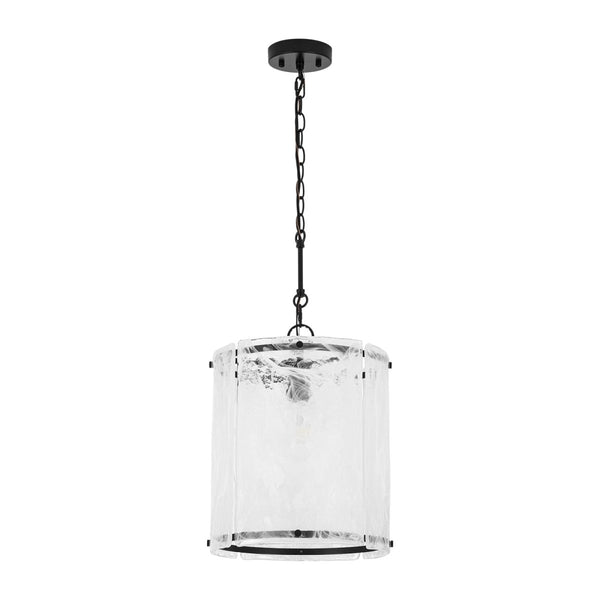 Chandelierias-Modern 1-Light White Strie Glass Cylinder Single Pendant-Pendants-Black-