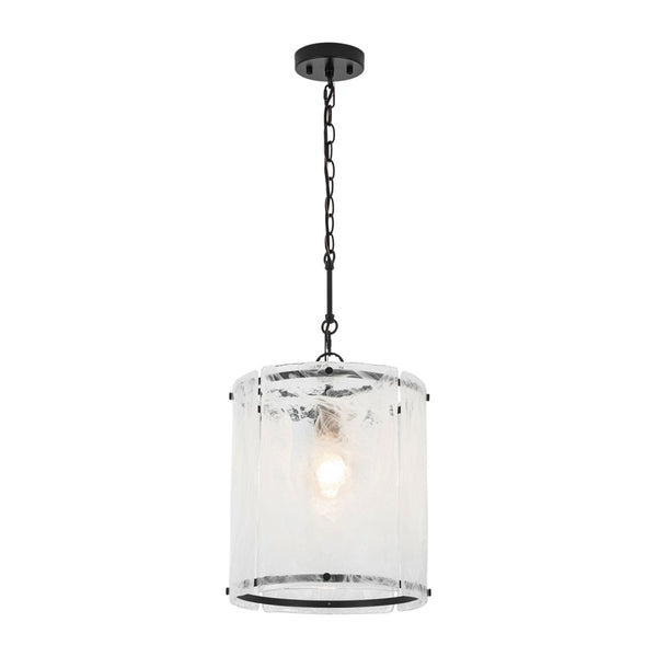 Chandelierias-Modern 1-Light White Strie Glass Cylinder Single Pendant-Pendants-Black-