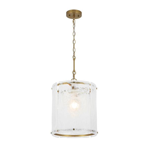Chandelierias-Modern 1-Light White Strie Glass Cylinder Single Pendant-Pendants-Brass-