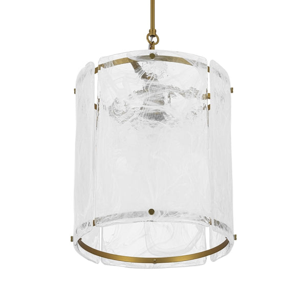 Chandelierias-Modern 1-Light White Strie Glass Cylinder Single Pendant-Pendants-Brass-