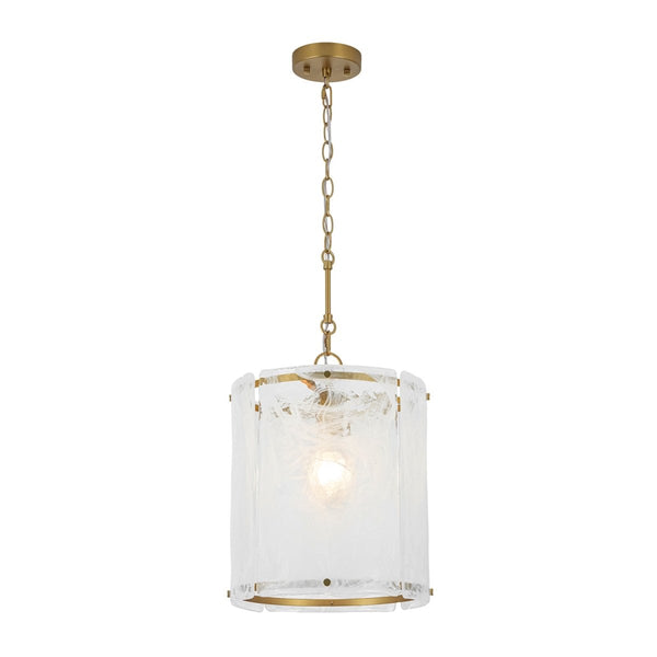 Chandelierias-Modern 1-Light White Strie Glass Cylinder Single Pendant-Pendants-Brass-