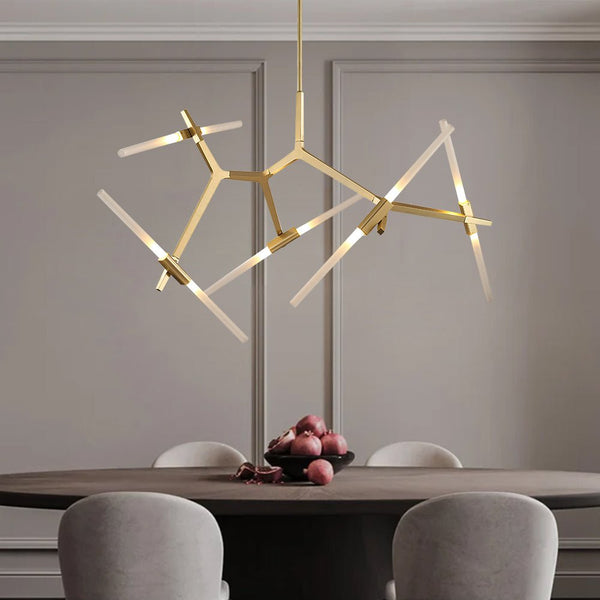 Chandelierias-Modern 10-Light Asymmetric Branch Chandelier-Chandelier-Brass-