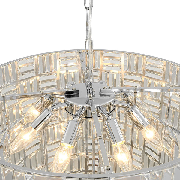 Chandelierias - Modern 11 - Light Tiered Crystal Grid Drum Chandelier - Chandelier - Polished Nickel -