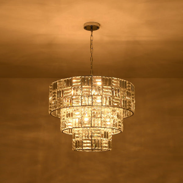 Chandelierias - Modern 11 - Light Tiered Crystal Grid Drum Chandelier - Chandelier - Polished Nickel -