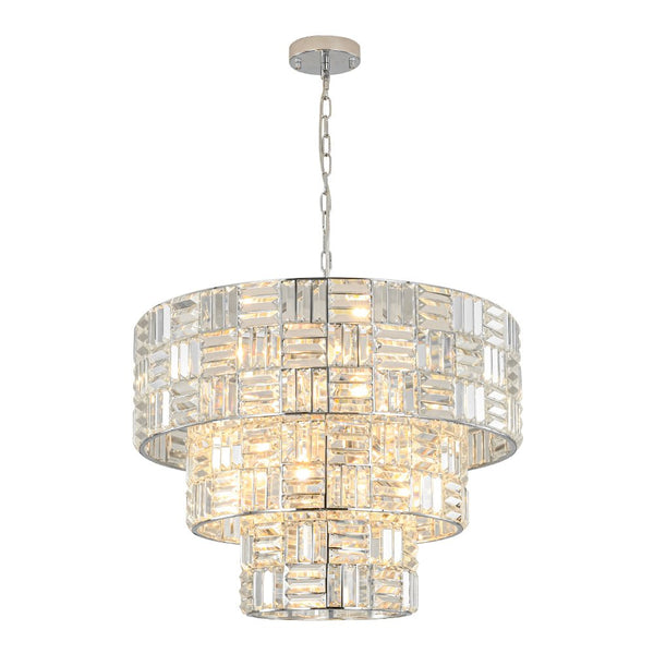 Chandelierias - Modern 11 - Light Tiered Crystal Grid Drum Chandelier - Chandelier - Polished Nickel -