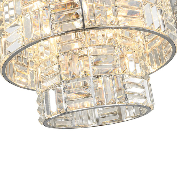 Chandelierias - Modern 11 - Light Tiered Crystal Grid Drum Chandelier - Chandelier - Polished Nickel -