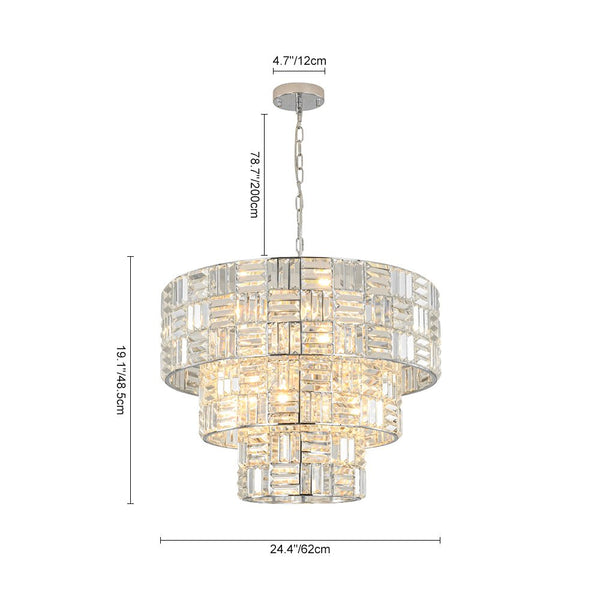 Chandelierias - Modern 11 - Light Tiered Crystal Grid Drum Chandelier - Chandelier - Polished Nickel -