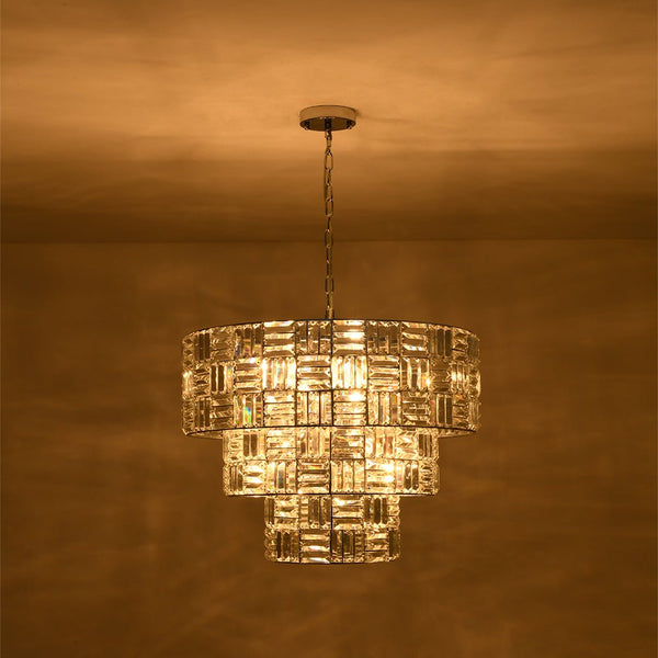 Chandelierias - Modern 11 - Light Tiered Crystal Grid Drum Chandelier - Chandelier - Polished Nickel -