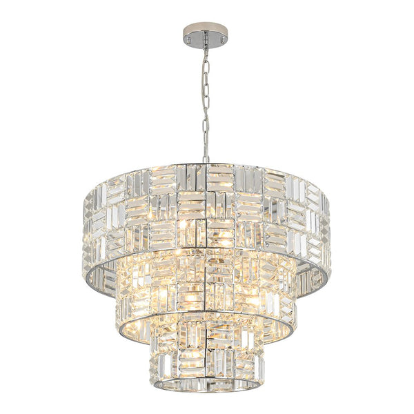 Chandelierias - Modern 11 - Light Tiered Crystal Grid Drum Chandelier - Chandelier - Polished Nickel -