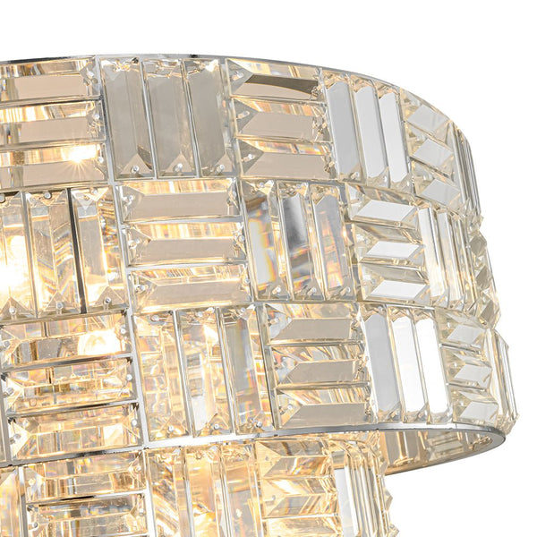 Chandelierias - Modern 11 - Light Tiered Crystal Grid Drum Chandelier - Chandelier - Polished Nickel -