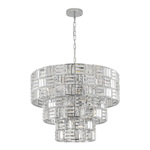 Chandelierias - Modern 11 - Light Tiered Crystal Grid Drum Chandelier - Chandelier - Polished Nickel -