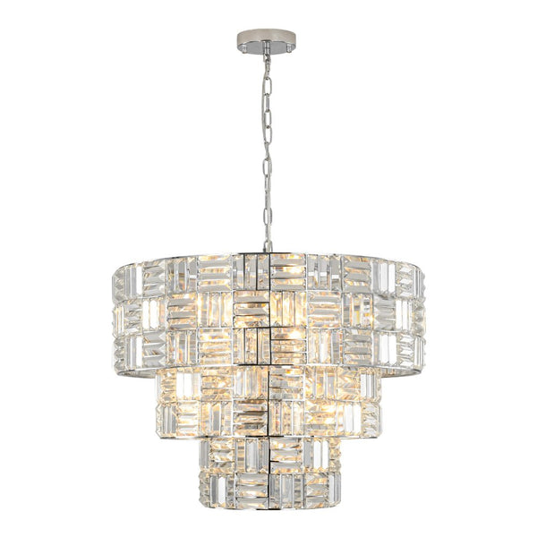 Chandelierias - Modern 11 - Light Tiered Crystal Grid Drum Chandelier - Chandelier - Polished Nickel -