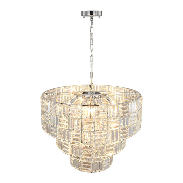 Chandelierias - Modern 11 - Light Tiered Crystal Grid Drum Chandelier - Chandelier - Polished Nickel -