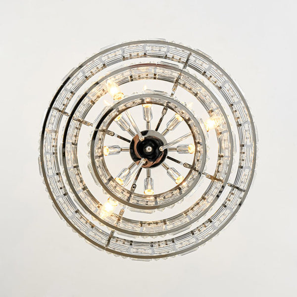Chandelierias - Modern 11 - Light Tiered Crystal Grid Drum Chandelier - Chandelier - Polished Nickel -