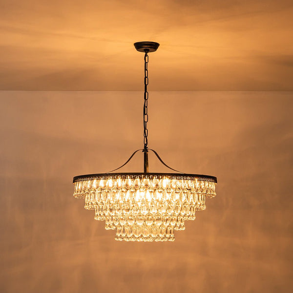 Chandelierias - Modern 11 - Light Waterfall Tiered Crystal Drops Chandelier - Chandeliers - Black -