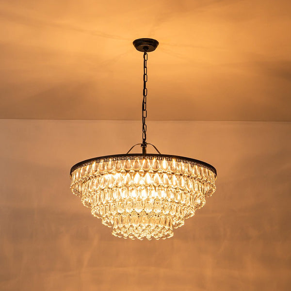 Chandelierias - Modern 11 - Light Waterfall Tiered Crystal Drops Chandelier - Chandeliers - Black -