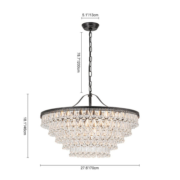 Chandelierias - Modern 11 - Light Waterfall Tiered Crystal Drops Chandelier - Chandeliers - Black -
