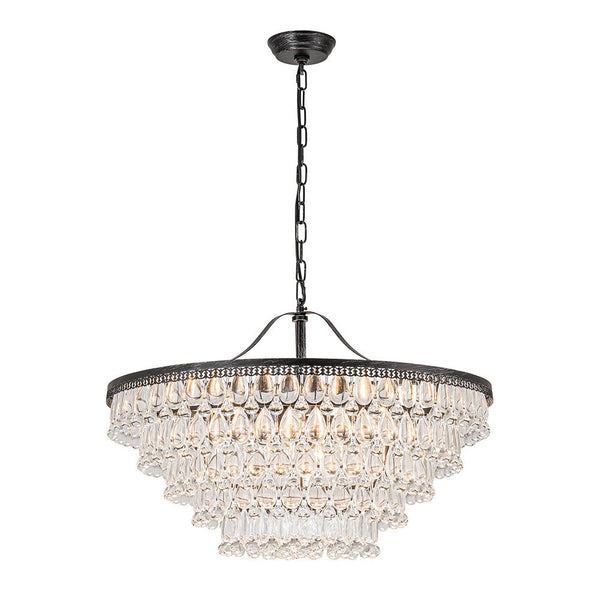 Chandelierias - Modern 11 - Light Waterfall Tiered Crystal Drops Chandelier - Chandeliers - Black -