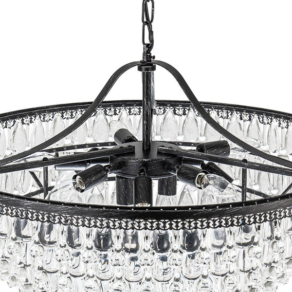 Chandelierias - Modern 11 - Light Waterfall Tiered Crystal Drops Chandelier - Chandeliers - Black -