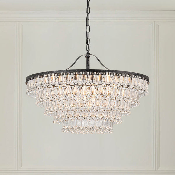 Chandelierias - Modern 11 - Light Waterfall Tiered Crystal Drops Chandelier - Chandeliers - Black -