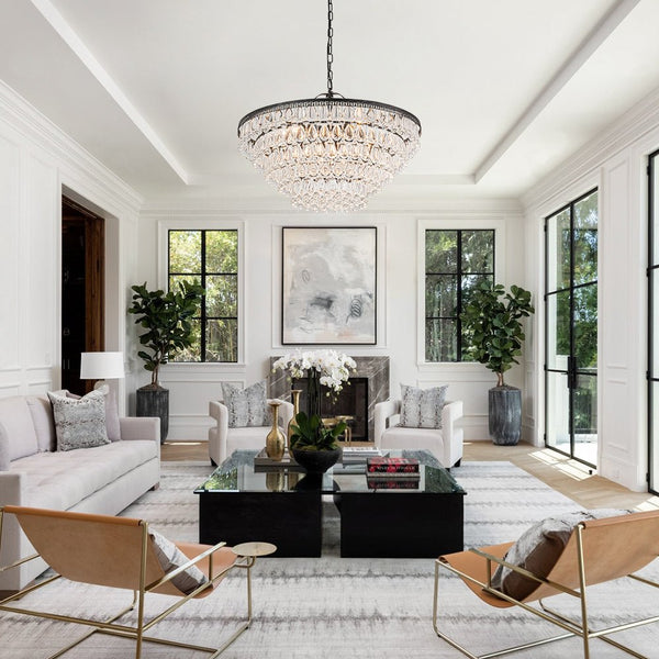 Chandelierias - Modern 11 - Light Waterfall Tiered Crystal Drops Chandelier - Chandeliers - Black -