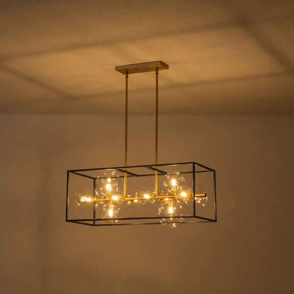 Chandelierias - Modern 12 - Light Clear Glass Rectangle Kitchen Island Chandelier - Chandeliers - Black & Gold -
