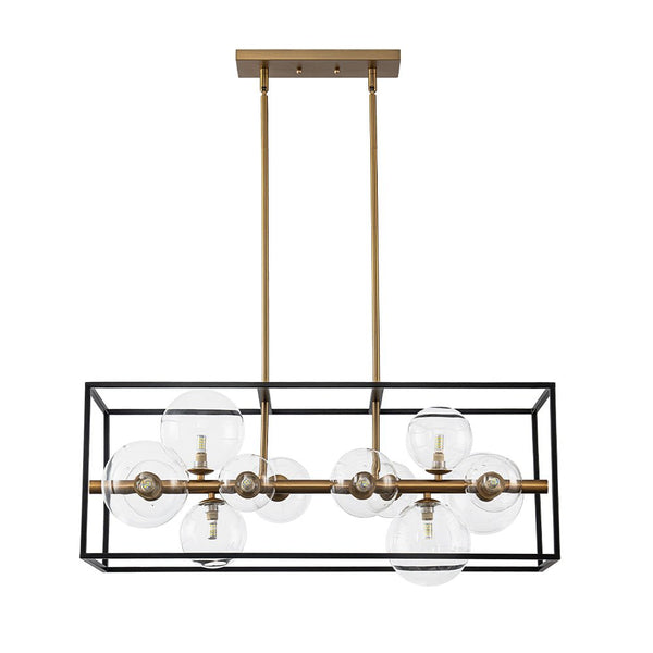 Chandelierias - Modern 12 - Light Clear Glass Rectangle Kitchen Island Chandelier - Chandeliers - Black & Gold -