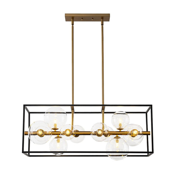 Chandelierias - Modern 12 - Light Clear Glass Rectangle Kitchen Island Chandelier - Chandeliers - Black & Gold -