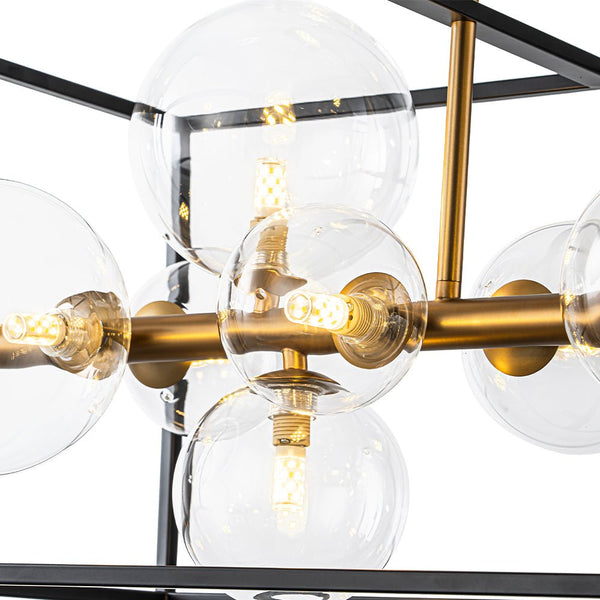 Chandelierias - Modern 12 - Light Clear Glass Rectangle Kitchen Island Chandelier - Chandeliers - Black & Gold -