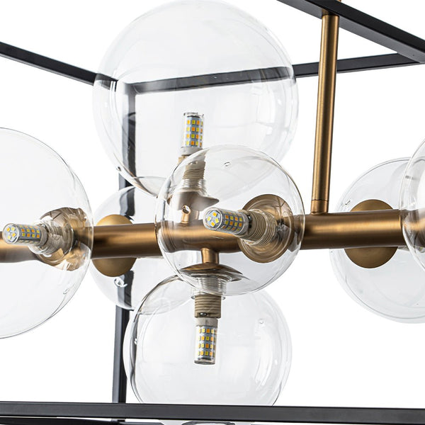 Chandelierias - Modern 12 - Light Clear Glass Rectangle Kitchen Island Chandelier - Chandeliers - Black & Gold -