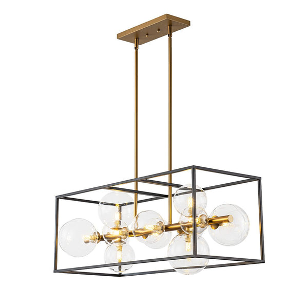 Chandelierias - Modern 12 - Light Clear Glass Rectangle Kitchen Island Chandelier - Chandeliers - Black & Gold -