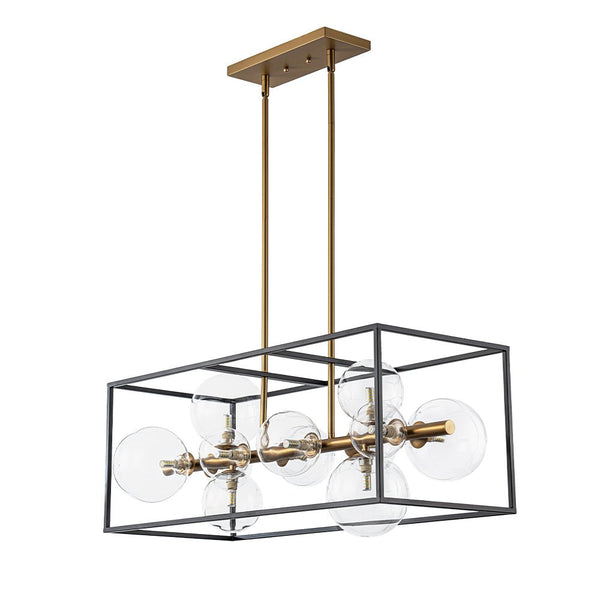 Chandelierias - Modern 12 - Light Clear Glass Rectangle Kitchen Island Chandelier - Chandeliers - Black & Gold -
