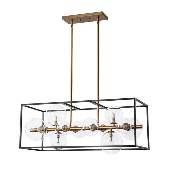 Chandelierias - Modern 12 - Light Clear Glass Rectangle Kitchen Island Chandelier - Chandeliers - Black & Gold -