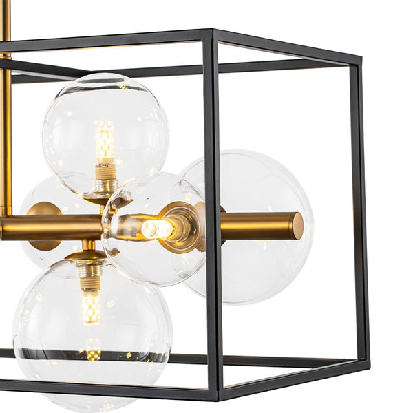 Chandelierias - Modern 12 - Light Clear Glass Rectangle Kitchen Island Chandelier - Chandeliers - Black & Gold -